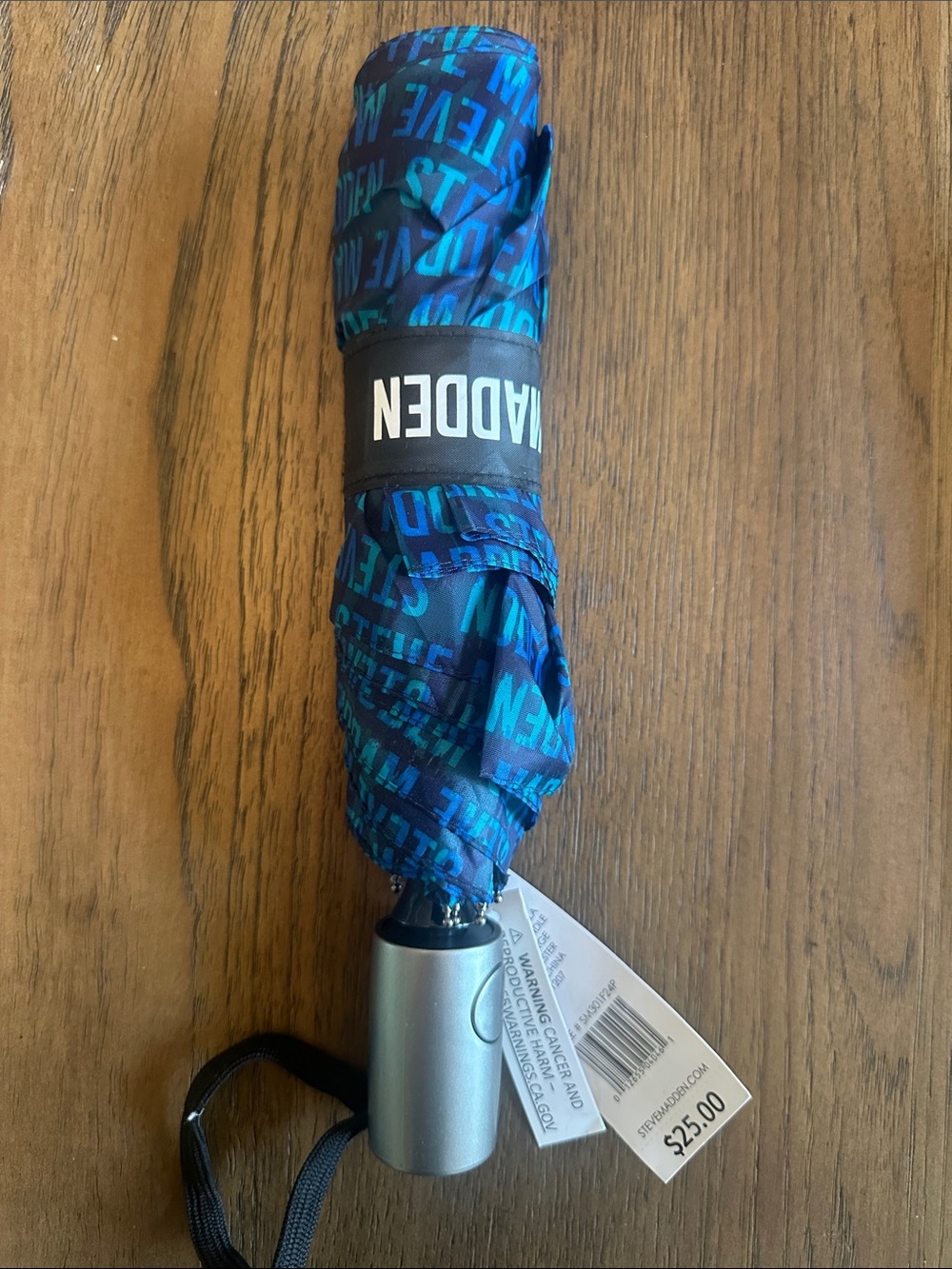 Steve Madden Blue Teal Logo-Print Compact Umbrella